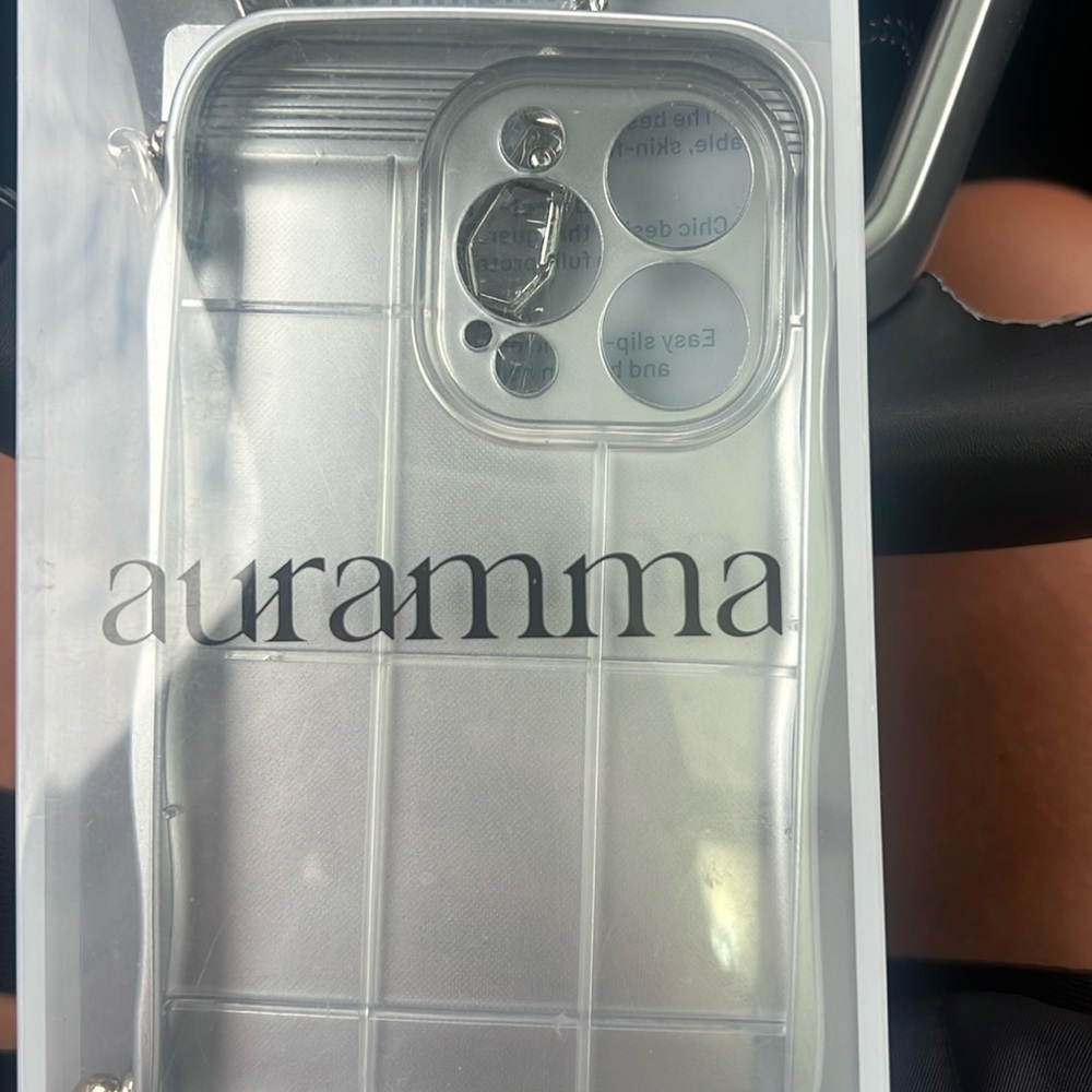 Auramma iPhone 14 Pro metallic stylish new silver case handle included box gift